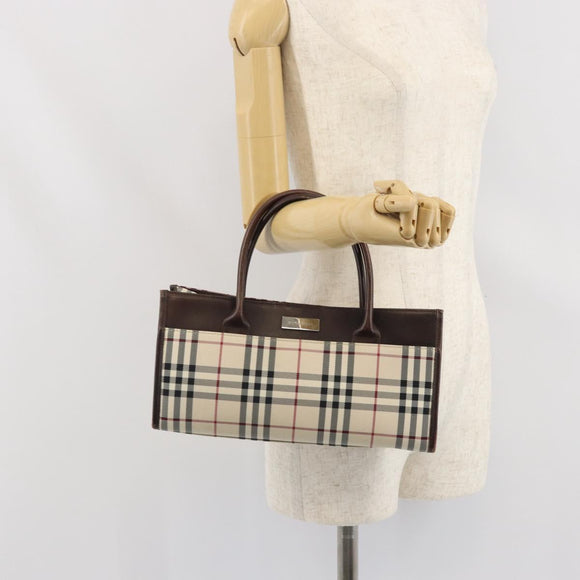 BURBERRY Nova Check Hand Bag Nylon Beige Silver Auth ep13206
