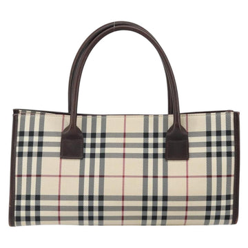 BURBERRY Nova Check Hand Bag Nylon Beige Silver Auth ep13206 - 0