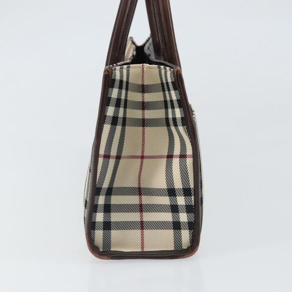 BURBERRY Nova Check Hand Bag Nylon Beige Silver Auth ep13206