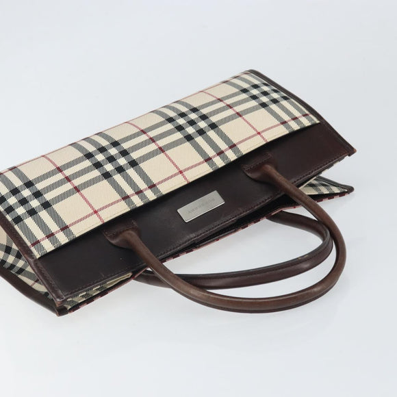BURBERRY Nova Check Hand Bag Nylon Beige Silver Auth ep13206