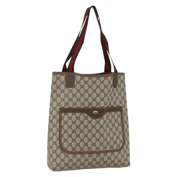 GUCCI GG Supreme Web Sherry Line Tote Bag PVC Beige 39 02 003 Auth ep13207V