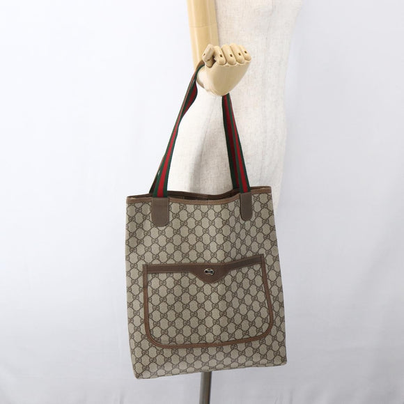 GUCCI GG Supreme Web Sherry Line Tragetasche PVC Beige 39 02 003 Auth ep13207V
