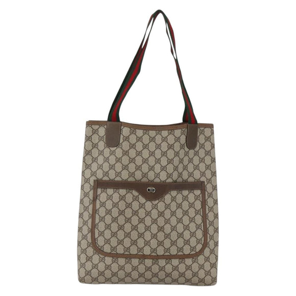 GUCCI GG Supreme Web Sherry Line Tragetasche PVC Beige 39 02 003 Auth ep13207V