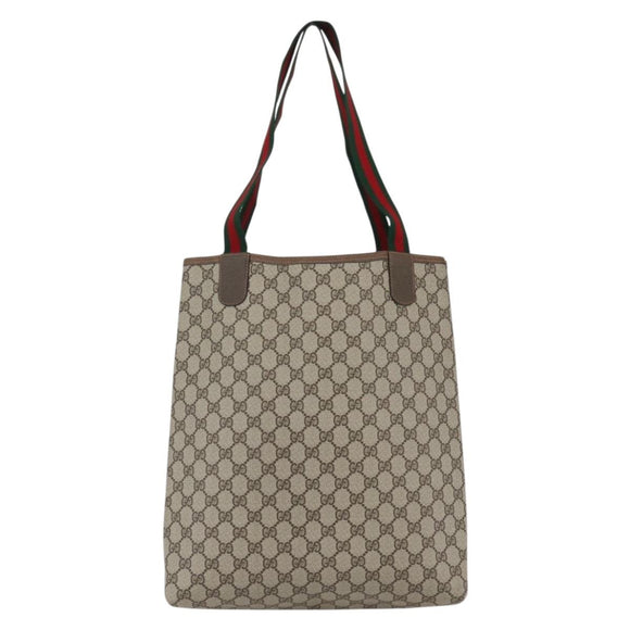 GUCCI GG Supreme Web Sherry Line Tragetasche PVC Beige 39 02 003 Auth ep13207V
