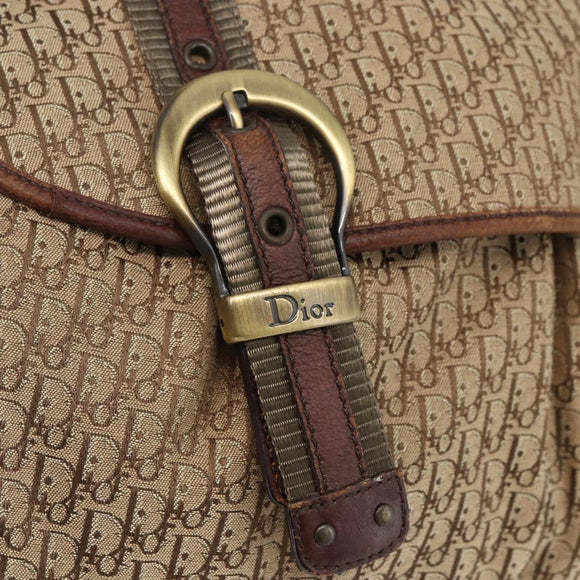 Christian Dior Trotter Canvas Shoulder Bag Beige Gold Auth ep13208
