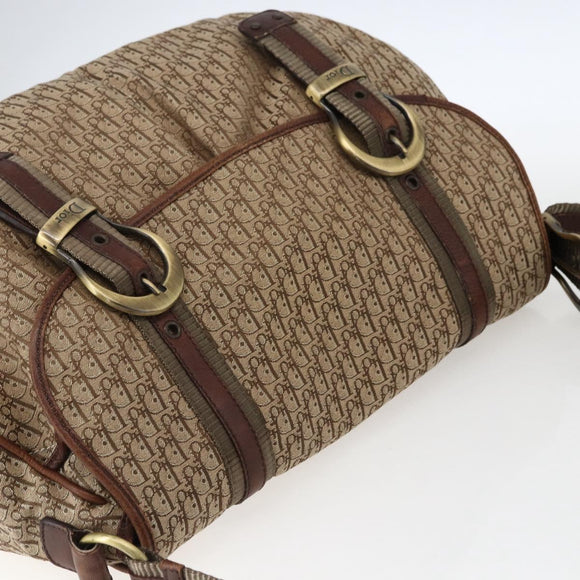 Christian Dior Trotter Canvas Shoulder Bag Beige Gold Auth ep13208