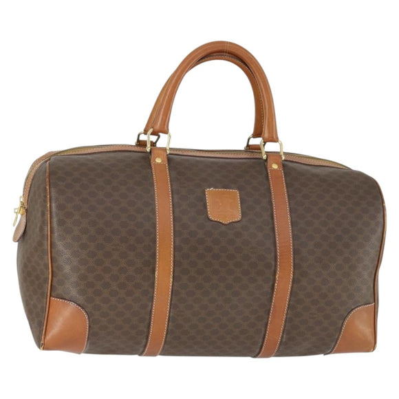 CELINE Macadam Canvas Boston Bag PVC Leather Brown Gold Auth ep13212