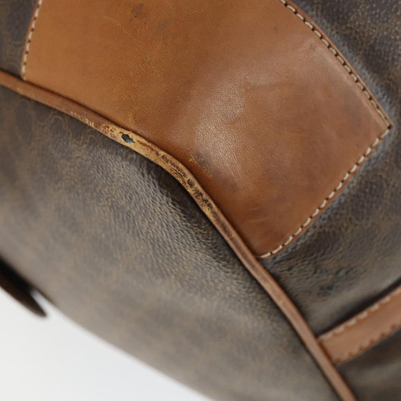CELINE Macadam Canvas Boston Bag PVC Leather Brown Gold Auth ep13212