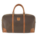 CELINE Macadam Canvas Boston Bag PVC Leather Brown Gold Auth ep13212-2