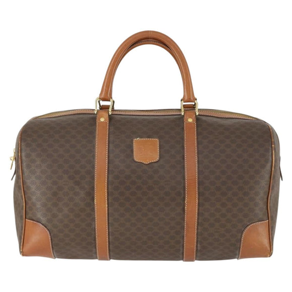 CELINE Macadam Canvas Boston Bag PVC Leather Brown Gold Auth ep13212