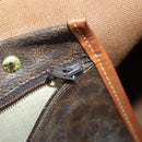 CELINE Macadam Canvas Boston Bag PVC Leather Brown Gold Auth ep13212-20