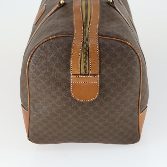 CELINE Macadam Canvas Boston Bag PVC Leather Brown Gold Auth ep13212
