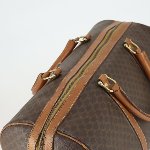 CELINE Macadam Canvas Boston Bag PVC Leather Brown Gold Auth ep13212