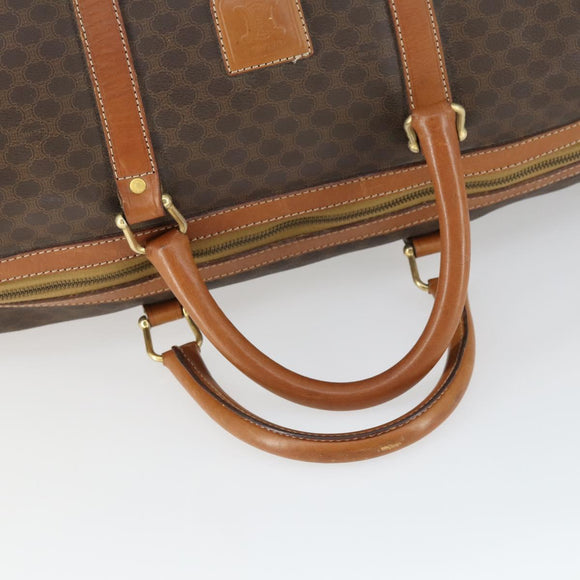 CELINE Macadam Canvas Boston Bag PVC Leather Brown Gold Auth ep13212