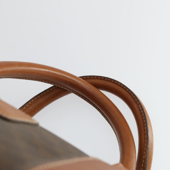 CELINE Macadam Canvas Boston Bag PVC Leather Brown Gold Auth ep13212
