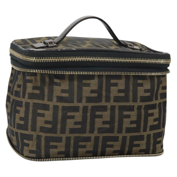 FENDI Zucca Canvas Hand Bag Brown Black Auth ep13217