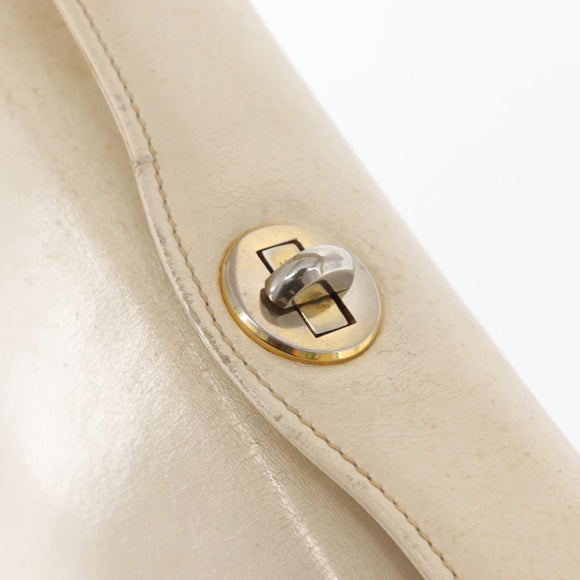 GUCCI Hand Bag Leather White Silver Auth ep13227