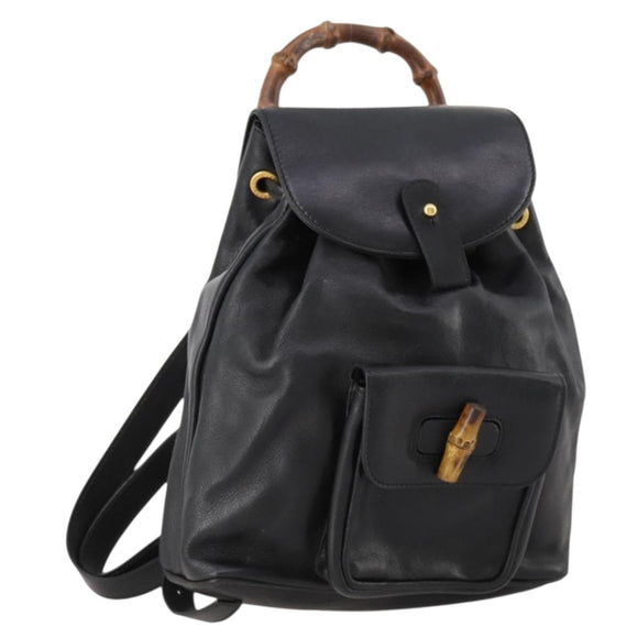 GUCCI Bamboo Backpack Leather Black Gold 003 1705 0030 Auth ep13234