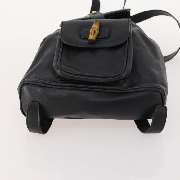 GUCCI Bamboo Backpack Leather Black Gold 003 1705 0030 Auth ep13234