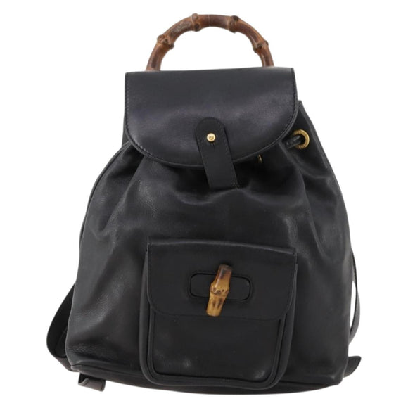 GUCCI Bamboo Backpack Leather Black Gold 003 1705 0030 Auth ep13234