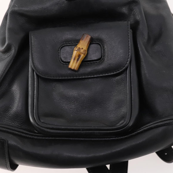 GUCCI Bamboo Backpack Leather Black Gold 003 1705 0030 Auth ep13234