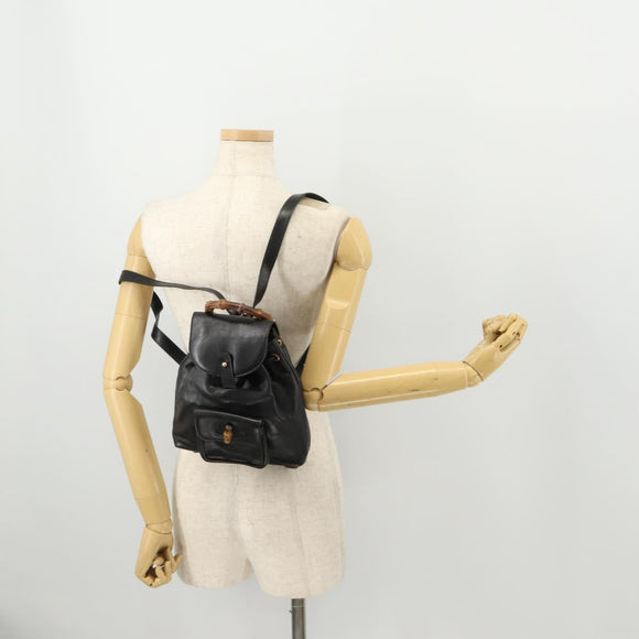 GUCCI Bamboo Backpack Leather Black Gold 003 1705 0030 Auth ep13234