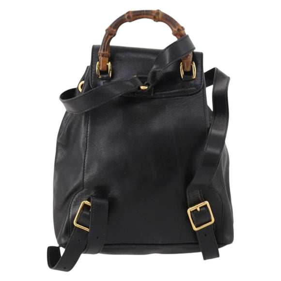 GUCCI Bamboo Backpack Leather Black Gold 003 1705 0030 Auth ep13234