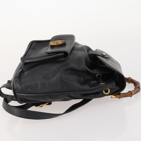 GUCCI Bamboo Backpack Leather Black Gold 003 1705 0030 Auth ep13234