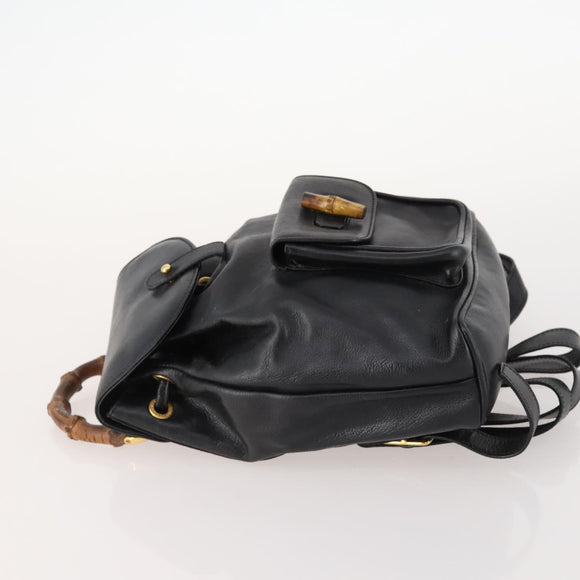 GUCCI Bamboo Backpack Leather Black Gold 003 1705 0030 Auth ep13234