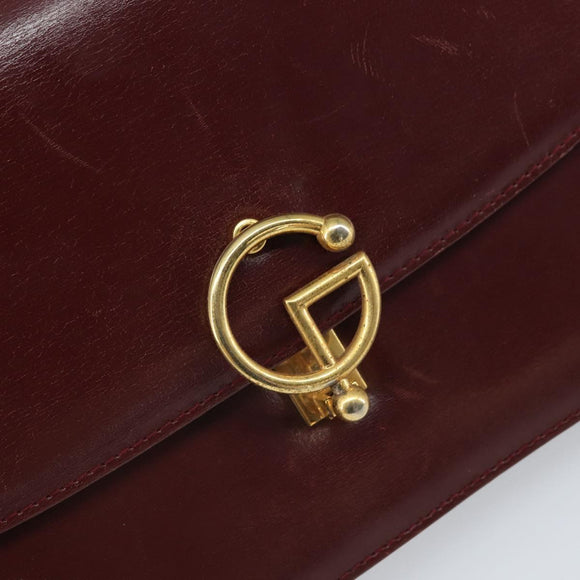 GUCCI Shoulder Bag Leather Bordeaux Gold Auth ep13238