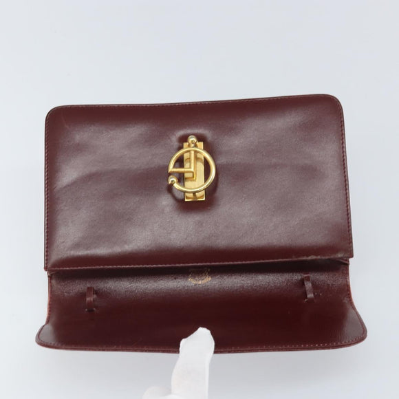 GUCCI Shoulder Bag Leather Bordeaux Gold Auth ep13238