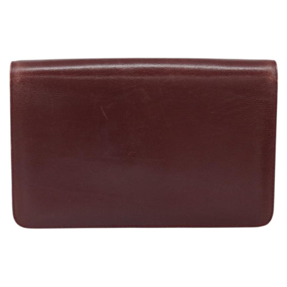 GUCCI Shoulder Bag Leather Bordeaux Gold Auth ep13238