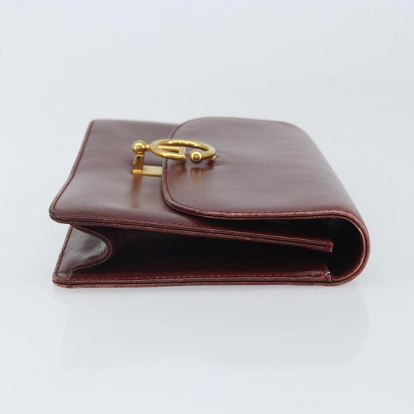GUCCI Shoulder Bag Leather Bordeaux Gold Auth ep13238