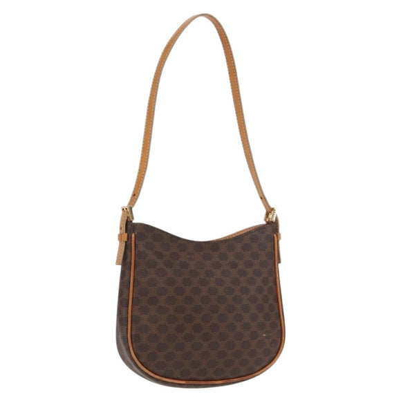 CELINE Macadam Canvas Hand Bag PVC Leather Brown Gold Auth ep13241