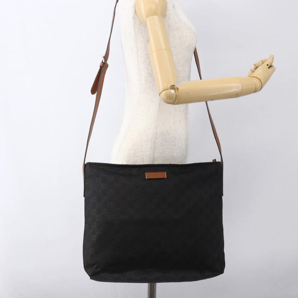 GUCCI GG Canvas Shoulder Bag Nylon Black Silver 308840 Auth ep13242