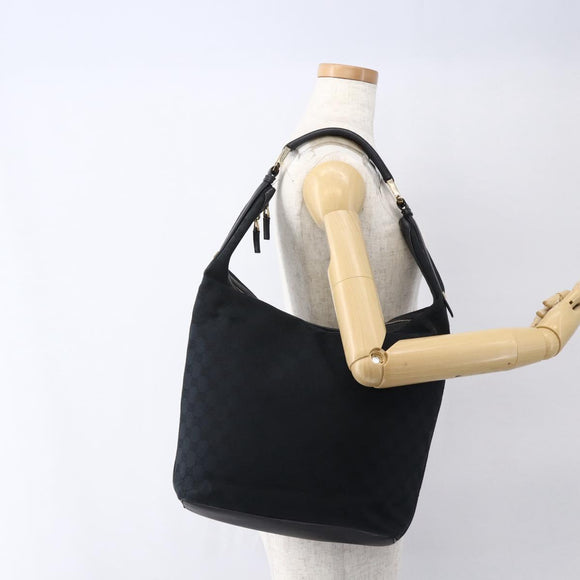 GUCCI GG Canvas Shoulder Bag Black Gold 001 42870 Auth ep13244
