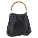 GUCCI Bamboo Hand Bag Leather 2way Black Gold 001 2123 1638 Auth ep13245-1