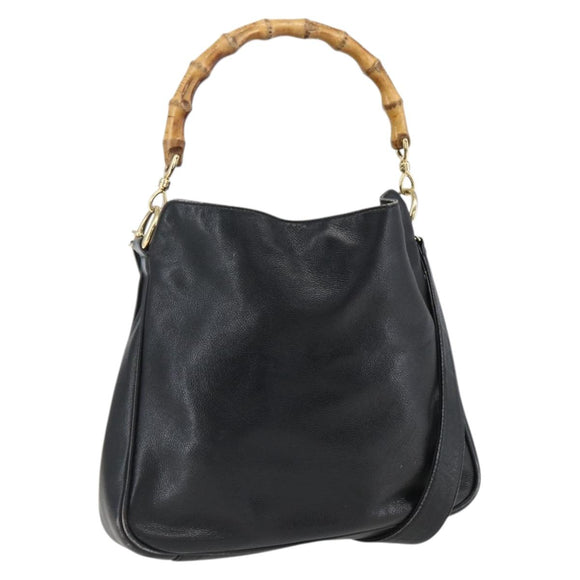 GUCCI Bamboo Hand Bag Leather 2way Black Gold 001 2123 1638 Auth ep13245