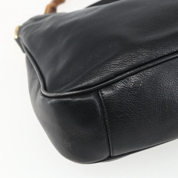 GUCCI Bamboo Hand Bag Leather 2way Black Gold 001 2123 1638 Auth ep13245