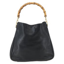 GUCCI Bamboo Hand Bag Leather 2way Black Gold 001 2123 1638 Auth ep13245-2