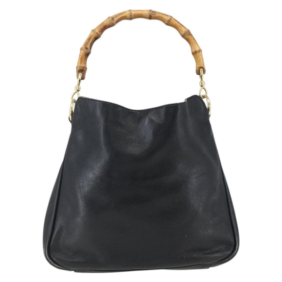 GUCCI Bamboo Hand Bag Leather 2way Black Gold 001 2123 1638 Auth ep13245
