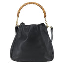 GUCCI Bamboo Hand Bag Leather 2way Black Gold 001 2123 1638 Auth ep13245-3