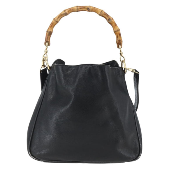 GUCCI Bamboo Hand Bag Leather 2way Black Gold 001 2123 1638 Auth ep13245
