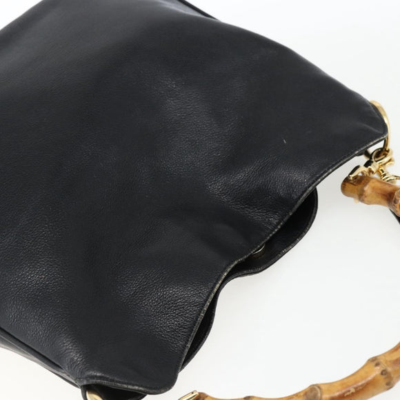 GUCCI Bamboo Hand Bag Leather 2way Black Gold 001 2123 1638 Auth ep13245