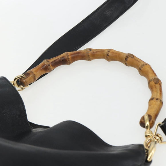 GUCCI Bamboo Hand Bag Leather 2way Black Gold 001 2123 1638 Auth ep13245