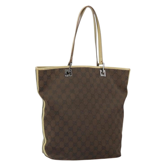 GUCCI GG Canvas Tote Bag Dark Brown Silver 31243 Auth ep13258