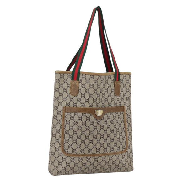 GUCCI GG Plus Supreme Web Sherry Line Tote Bag PVC Beige Gold Auth ep13260
