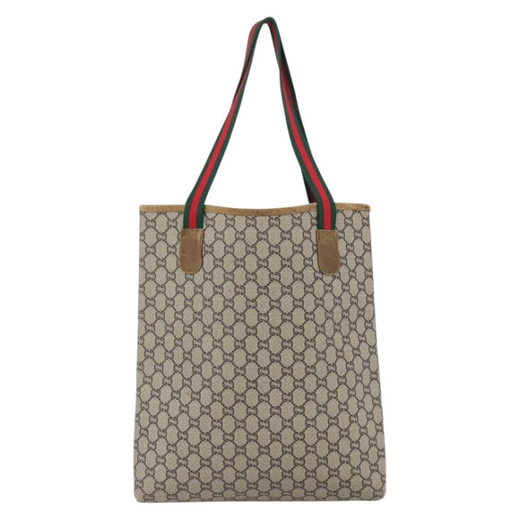 GUCCI GG Plus Supreme Web Sherry Line Tote Bag PVC Beige Gold Auth ep13260