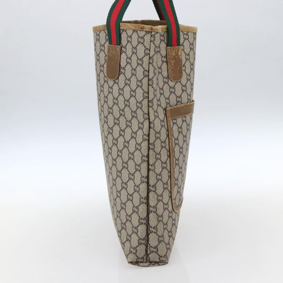GUCCI GG Plus Supreme Web Sherry Line Tote Bag PVC Beige Gold Auth ep13260