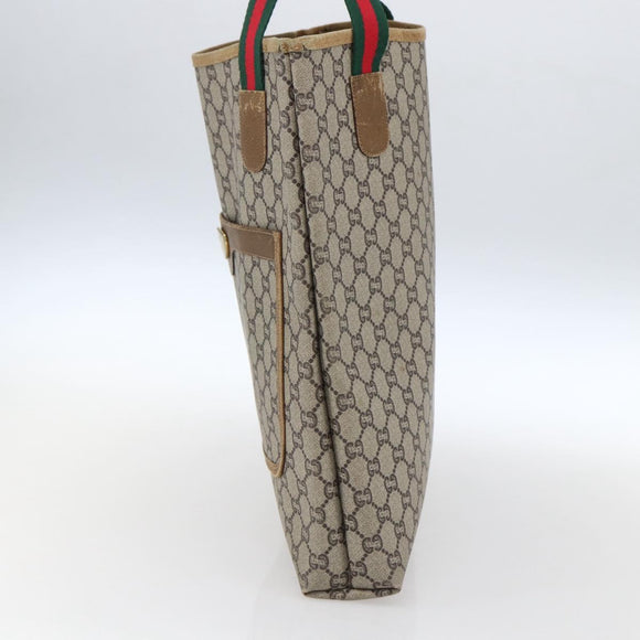 GUCCI GG Plus Supreme Web Sherry Line Tote Bag PVC Beige Gold Auth ep13260